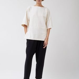 Black Crane boat neck top, size small, light brown